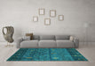 Machine Washable Abstract Turquoise Contemporary Area Rugs in a Living Room,, wshcon2850turq