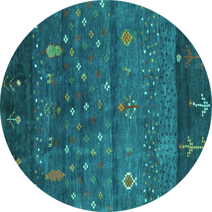Round Abstract Turquoise Contemporary Rug, con2850turq