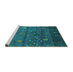 Sideview of Machine Washable Abstract Turquoise Contemporary Area Rugs, wshcon2850turq