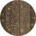 Round Machine Washable Abstract Brown Contemporary Rug, wshcon2850brn