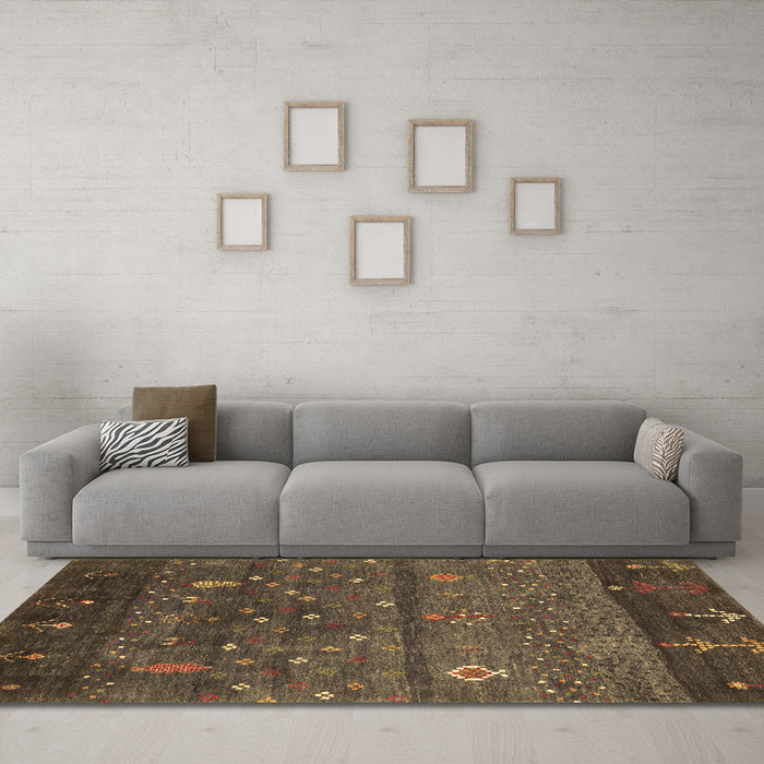 Machine Washable Abstract Brown Contemporary Rug in a Living Room,, wshcon2850brn
