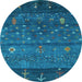 Round Machine Washable Abstract Light Blue Contemporary Rug, wshcon2850lblu