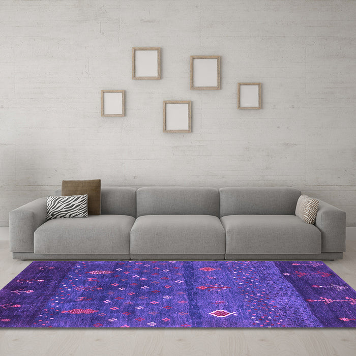 Machine Washable Abstract Purple Contemporary Area Rugs in a Living Room, wshcon2850pur