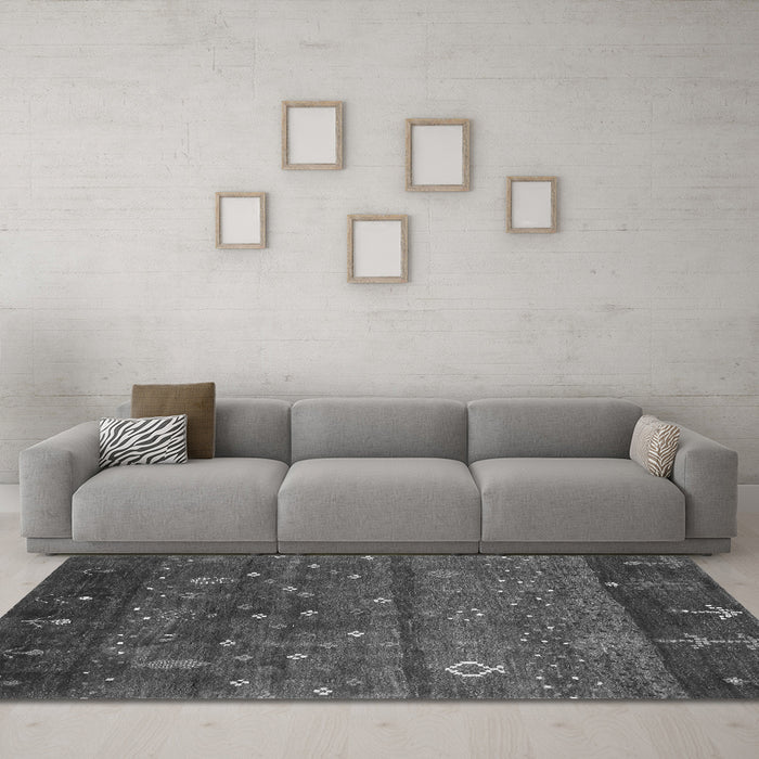 Machine Washable Abstract Gray Contemporary Rug in a Living Room,, wshcon2850gry