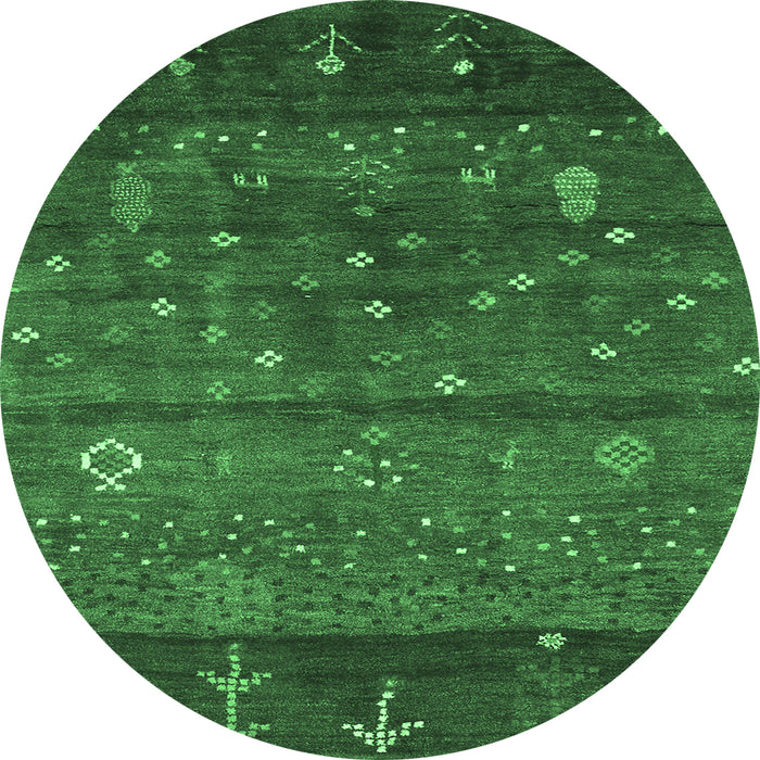 Round Machine Washable Abstract Emerald Green Contemporary Area Rugs, wshcon2850emgrn