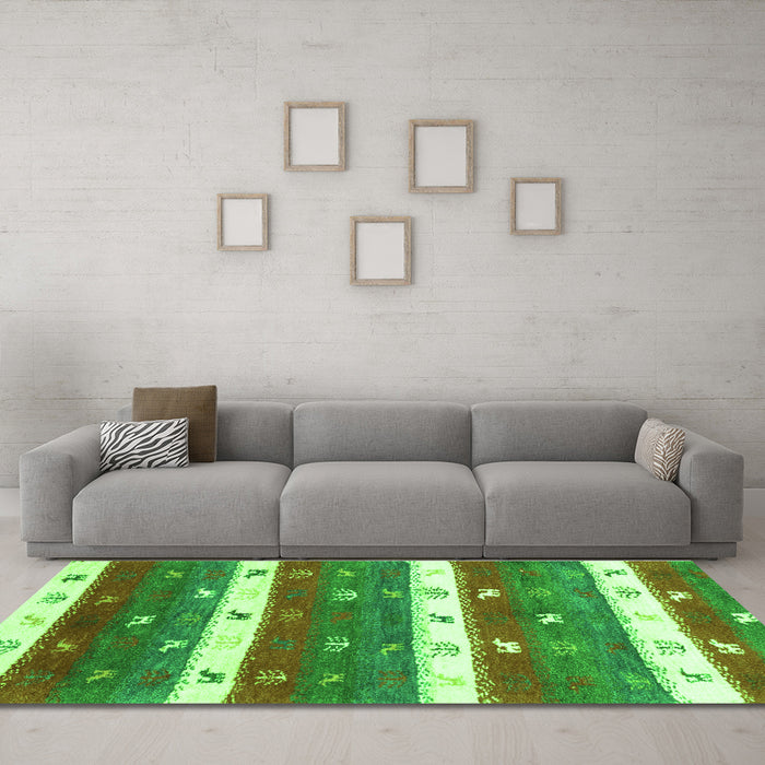 Machine Washable Southwestern Green Country Area Rugs in a Living Room,, wshcon2851grn