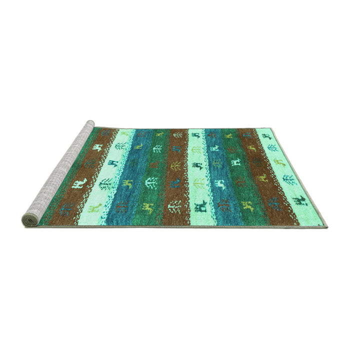 Sideview of Machine Washable Southwestern Turquoise Country Area Rugs, wshcon2851turq