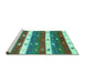 Sideview of Machine Washable Southwestern Turquoise Country Area Rugs, wshcon2851turq