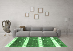 Machine Washable Southwestern Emerald Green Country Area Rugs in a Living Room,, wshcon2851emgrn
