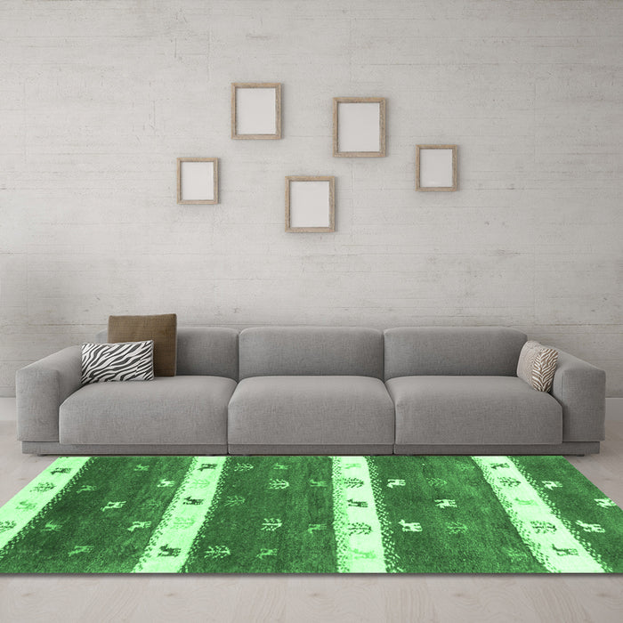 Machine Washable Southwestern Emerald Green Country Area Rugs in a Living Room,, wshcon2851emgrn