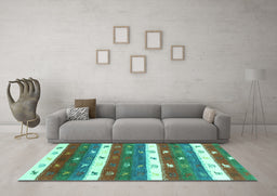 Machine Washable Southwestern Turquoise Country Area Rugs in a Living Room,, wshcon2851turq