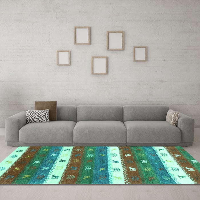 Machine Washable Southwestern Turquoise Country Area Rugs in a Living Room,, wshcon2851turq