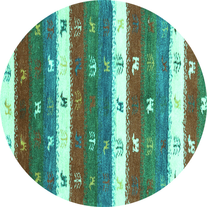 Round Southwestern Turquoise Country Rug, con2851turq