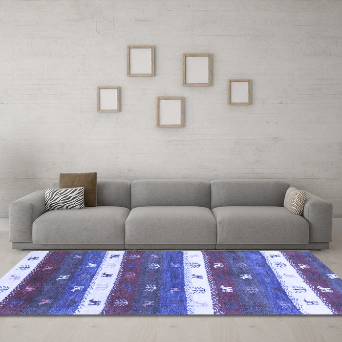 Machine Washable Southwestern Blue Country Rug in a Living Room, wshcon2851blu