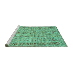 Sideview of Machine Washable Abstract Turquoise Contemporary Area Rugs, wshcon2852turq