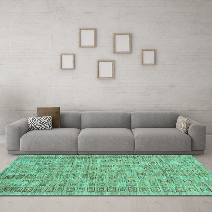 Machine Washable Abstract Turquoise Contemporary Area Rugs in a Living Room,, wshcon2852turq