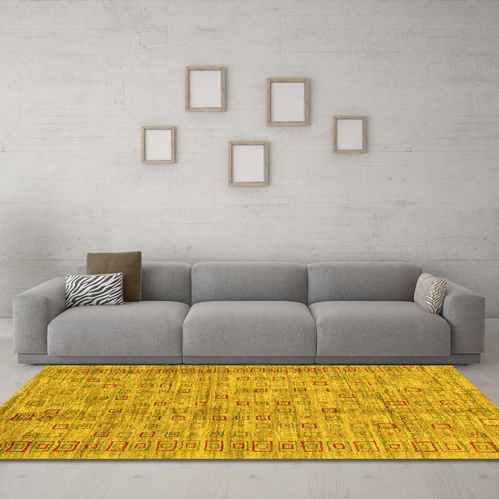 Machine Washable Abstract Yellow Contemporary Rug in a Living Room, wshcon2852yw