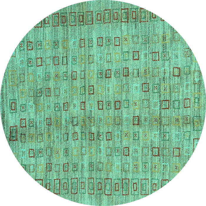 Round Machine Washable Abstract Turquoise Contemporary Area Rugs, wshcon2852turq