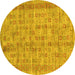 Round Machine Washable Abstract Yellow Contemporary Rug, wshcon2852yw