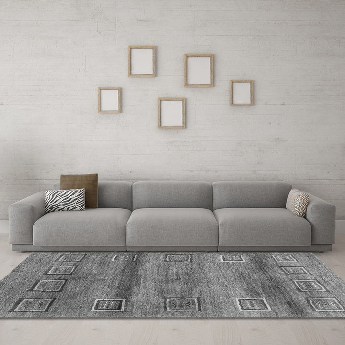 Machine Washable Abstract Gray Contemporary Rug in a Living Room,, wshcon2853gry