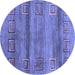 Round Abstract Blue Contemporary Rug, con2853blu