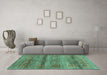 Machine Washable Abstract Turquoise Contemporary Area Rugs in a Living Room,, wshcon2853turq