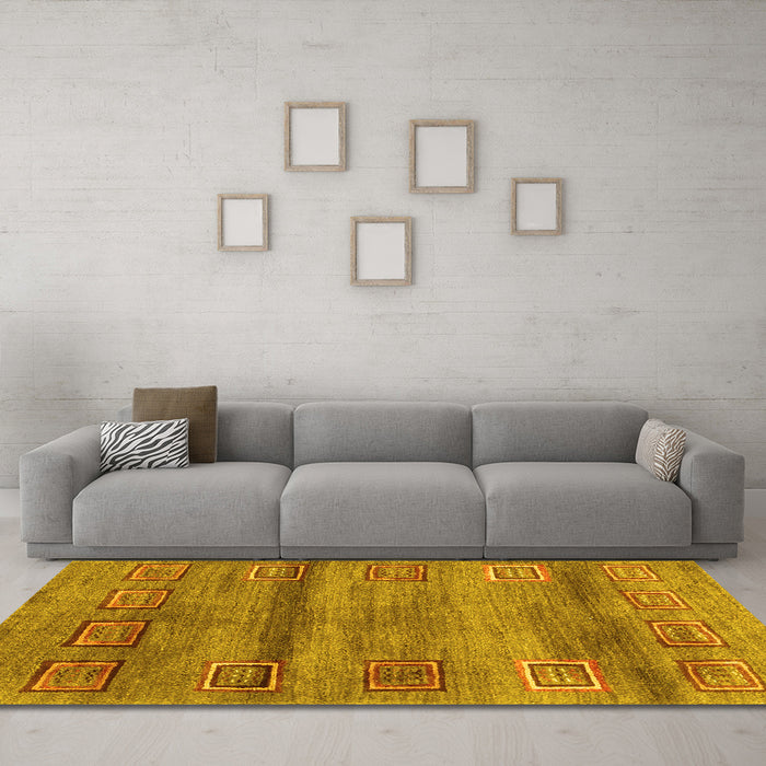 Machine Washable Abstract Yellow Contemporary Rug in a Living Room, wshcon2853yw