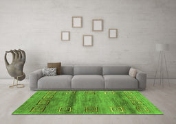 Machine Washable Abstract Green Contemporary Area Rugs in a Living Room,, wshcon2853grn