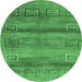 Round Machine Washable Abstract Emerald Green Contemporary Area Rugs, wshcon2853emgrn