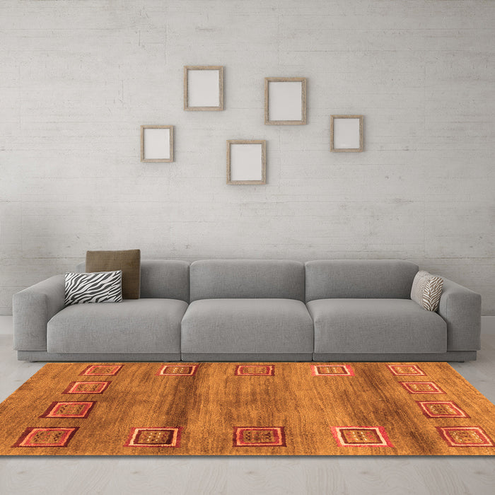 Machine Washable Abstract Orange Contemporary Area Rugs in a Living Room, wshcon2853org