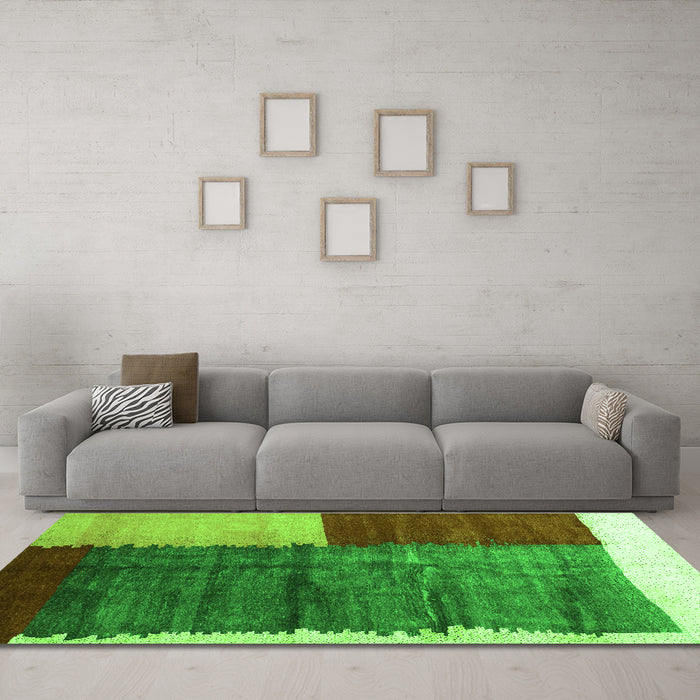 Machine Washable Abstract Green Contemporary Area Rugs in a Living Room,, wshcon2854grn