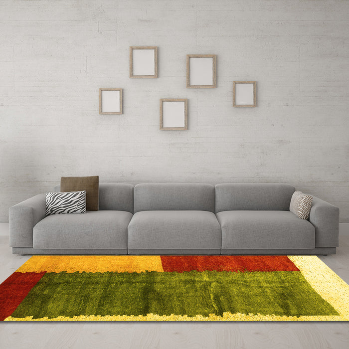 Machine Washable Abstract Yellow Contemporary Rug in a Living Room, wshcon2854yw