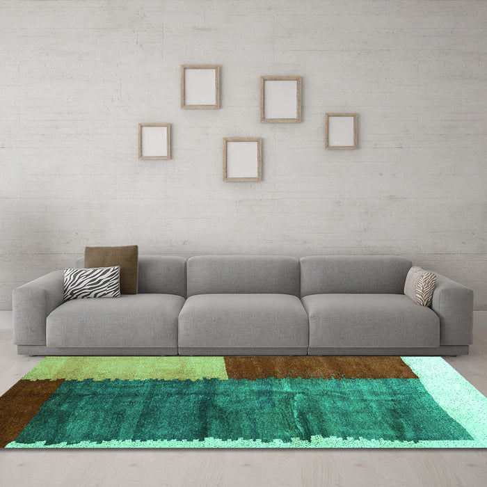 Machine Washable Abstract Turquoise Contemporary Area Rugs in a Living Room,, wshcon2854turq