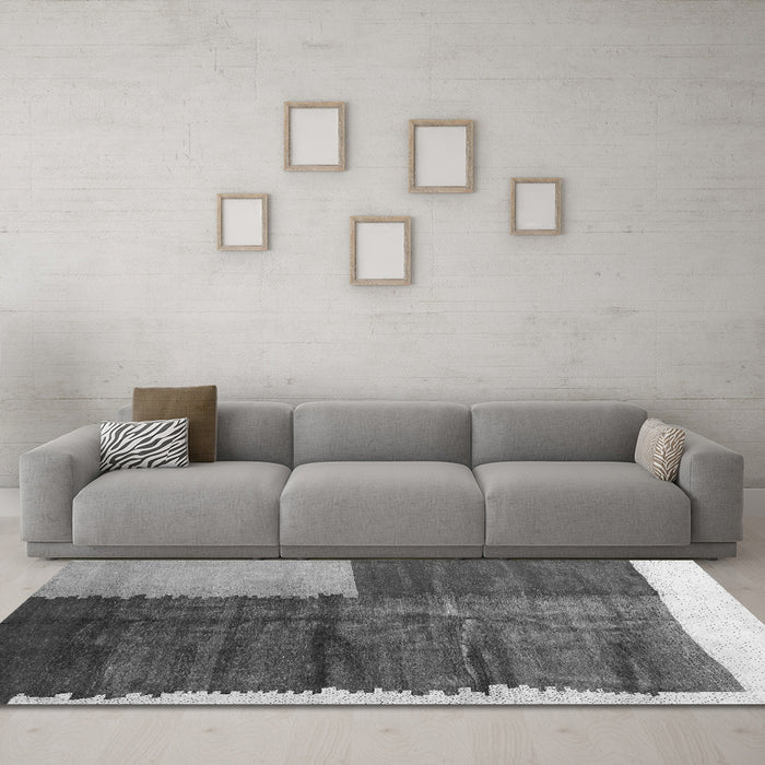 Machine Washable Abstract Gray Contemporary Rug in a Living Room,, wshcon2854gry