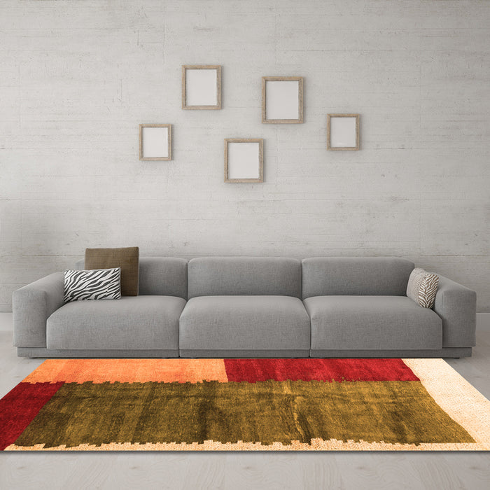 Machine Washable Abstract Orange Contemporary Area Rugs in a Living Room, wshcon2854org