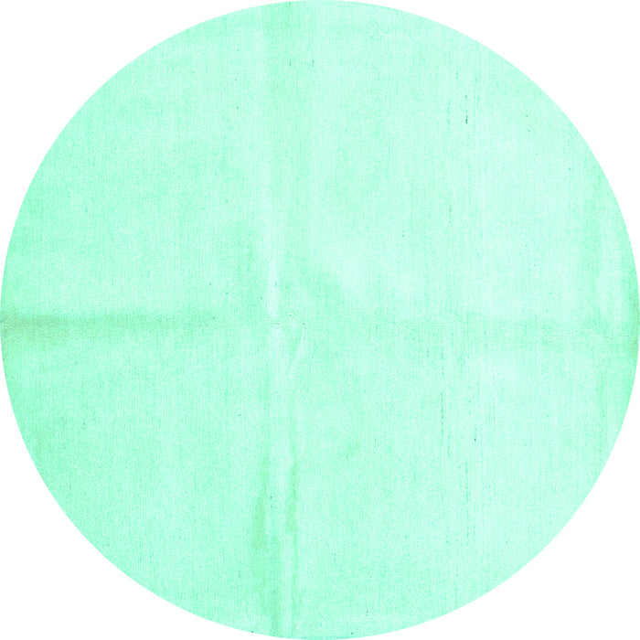 Round Machine Washable Solid Turquoise Modern Area Rugs, wshcon2855turq