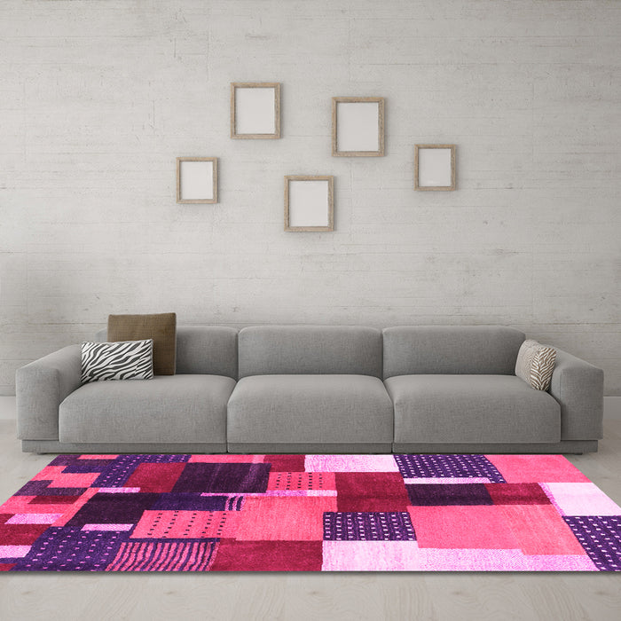 Machine Washable Abstract Pink Contemporary Rug in a Living Room, wshcon2856pnk