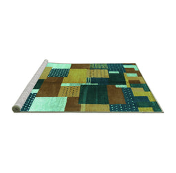 Sideview of Machine Washable Abstract Turquoise Contemporary Area Rugs, wshcon2856turq