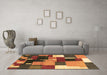 Machine Washable Abstract Brown Contemporary Rug in a Living Room,, wshcon2856brn