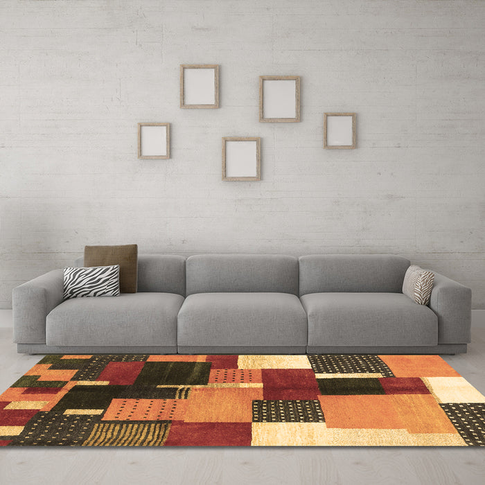 Machine Washable Abstract Brown Contemporary Rug in a Living Room,, wshcon2856brn