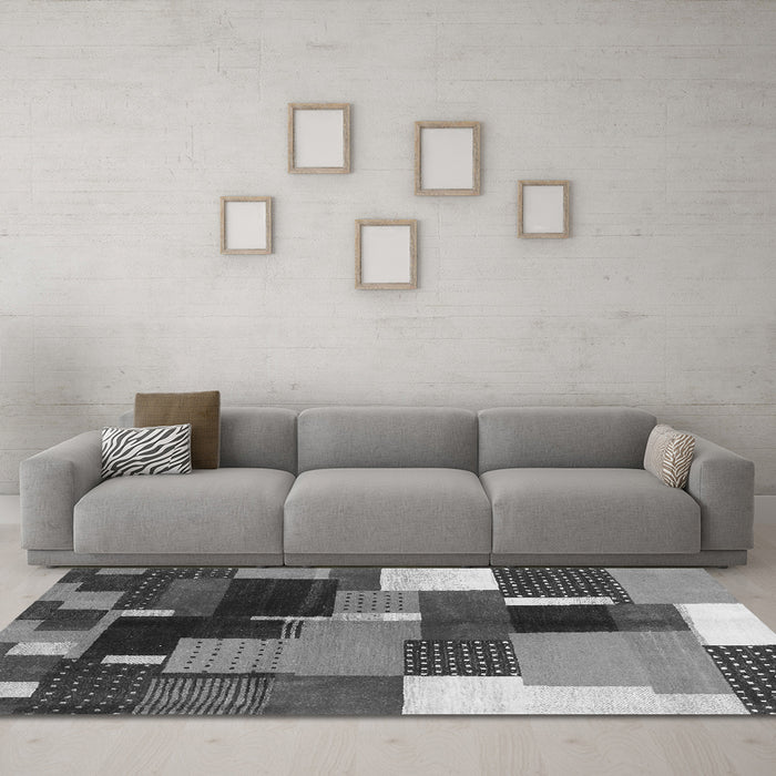 Machine Washable Abstract Gray Contemporary Rug in a Living Room,, wshcon2856gry