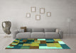 Machine Washable Abstract Turquoise Contemporary Area Rugs in a Living Room,, wshcon2856turq