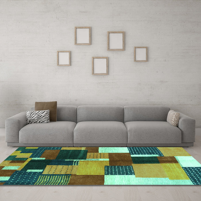 Machine Washable Abstract Turquoise Contemporary Area Rugs in a Living Room,, wshcon2856turq