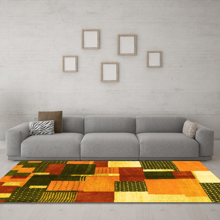 Machine Washable Abstract Yellow Contemporary Rug in a Living Room, wshcon2856yw