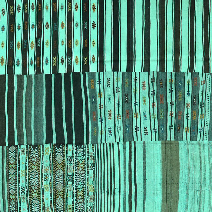 Square Machine Washable Southwestern Turquoise Country Area Rugs, wshcon2857turq