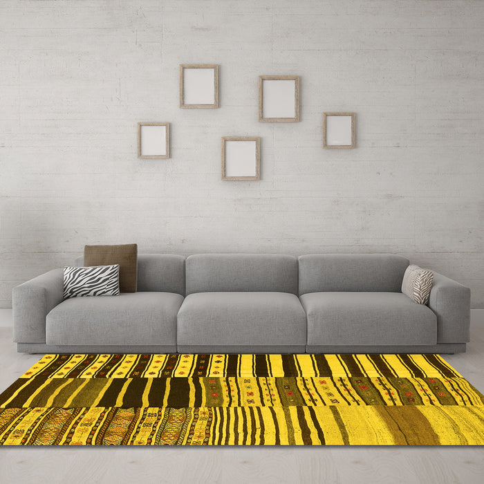 Machine Washable Southwestern Yellow Country Rug in a Living Room, wshcon2857yw