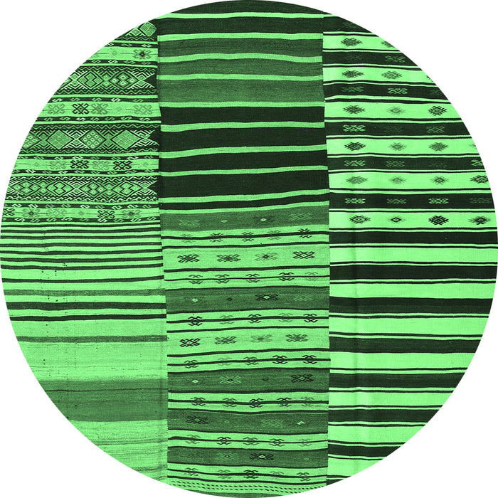 Round Machine Washable Southwestern Emerald Green Country Area Rugs, wshcon2857emgrn