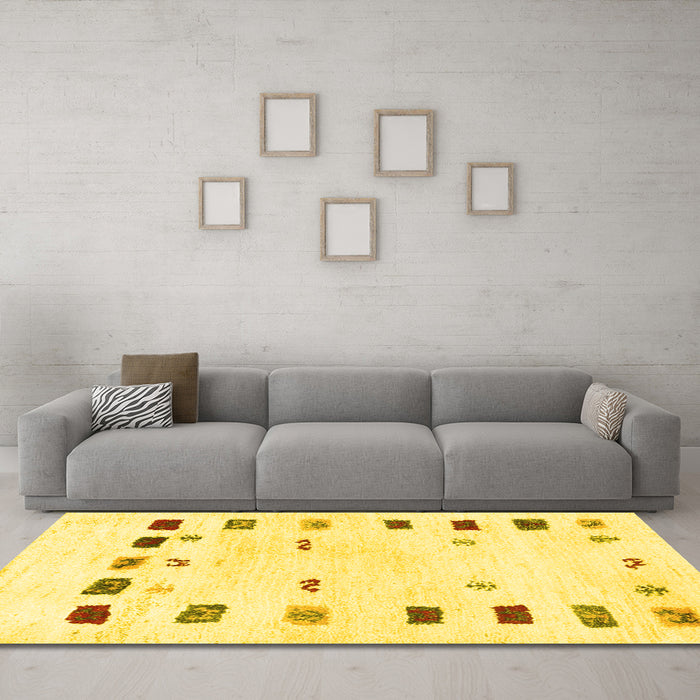 Machine Washable Solid Yellow Modern Rug in a Living Room, wshcon2858yw
