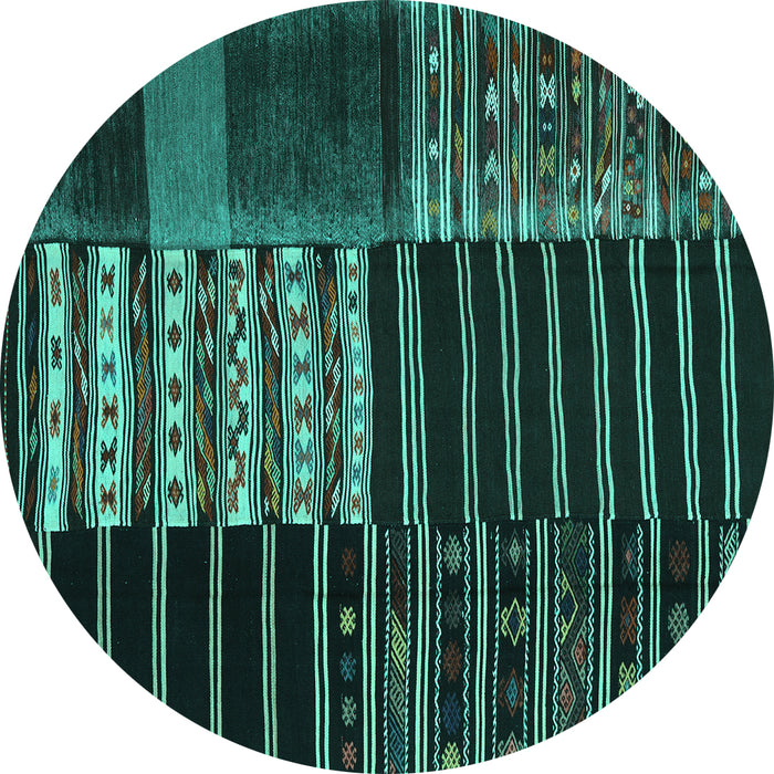 Round Machine Washable Patchwork Turquoise Transitional Area Rugs, wshcon2859turq