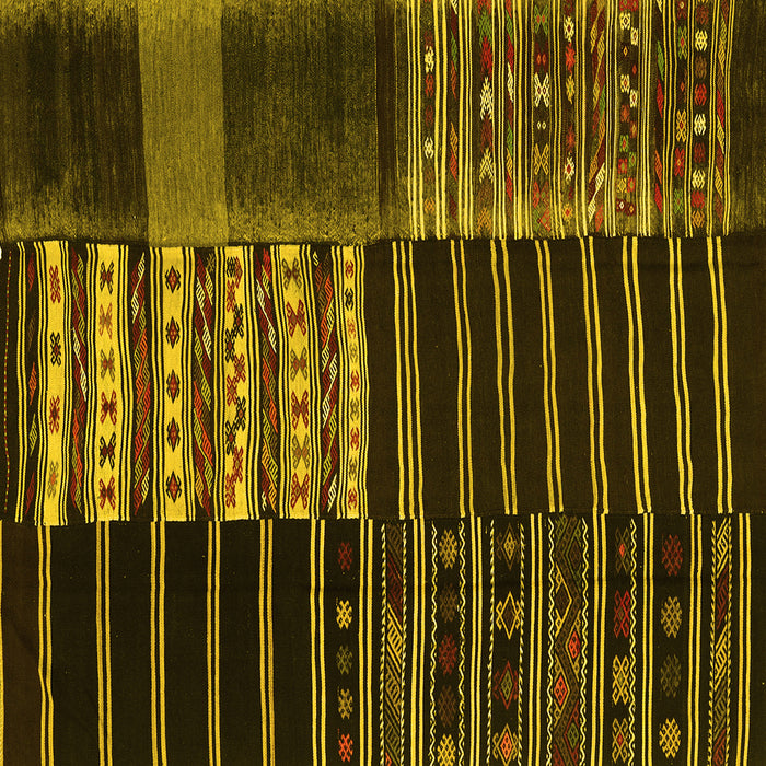 Square Machine Washable Patchwork Yellow Transitional Rug, wshcon2859yw